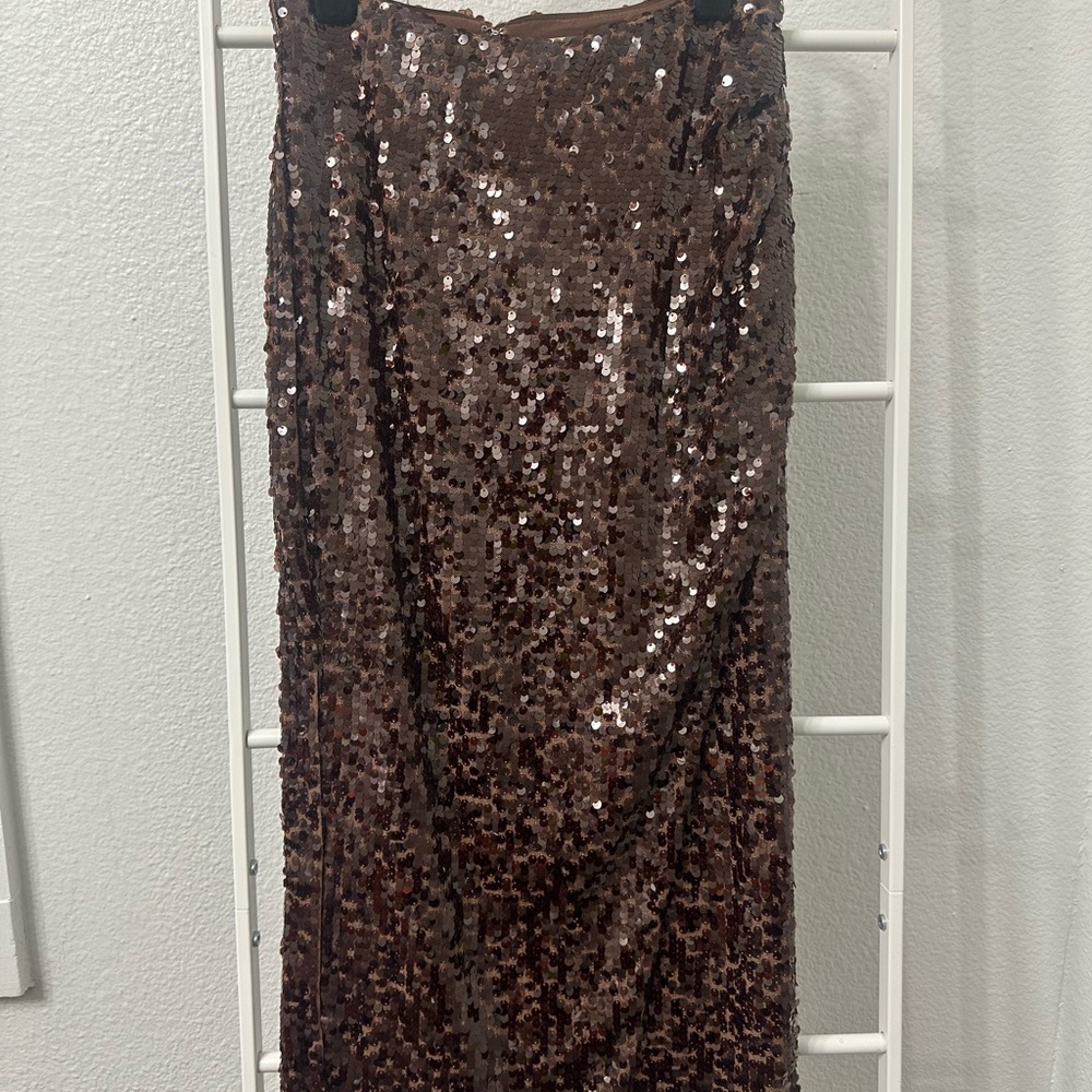 LOFT Brown Sequin Pencil Skirt